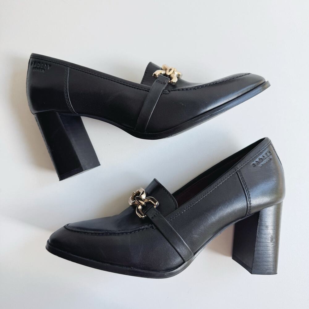Radley London Black Leather Cavendish Mews Chunky Chain Heeled Loafer Size 38/8 - Picture 5 of 7